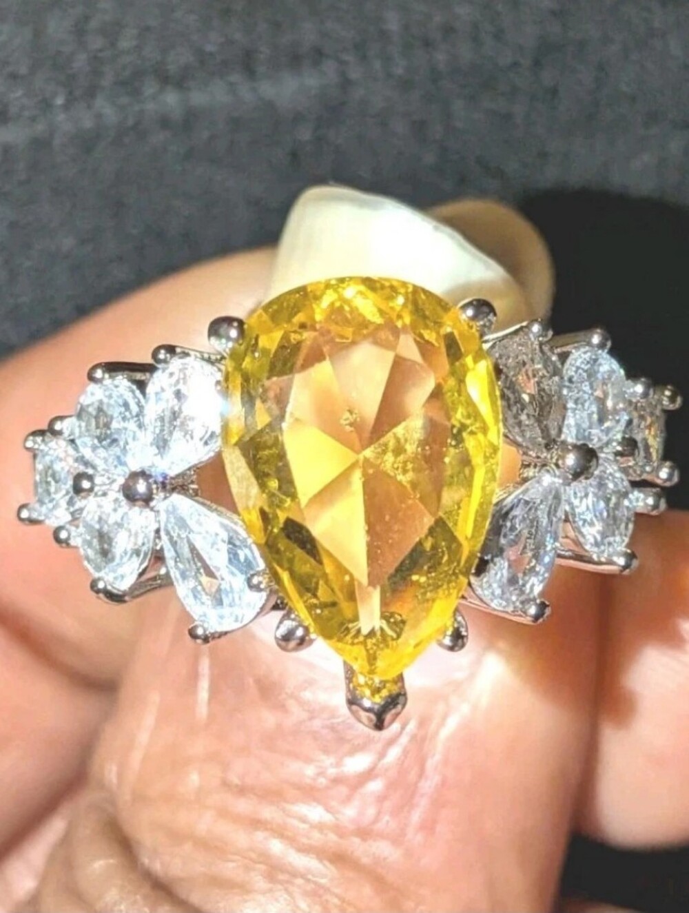 2Ct Pear Lab-Created Citrine Women's Cocktail Ring 14k White Gold Plated Silver9